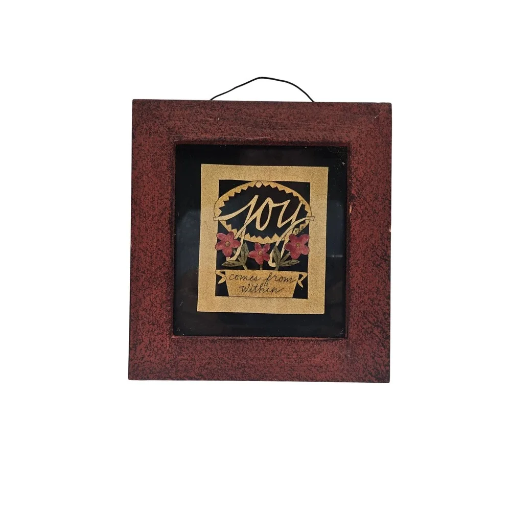 Joy Comes From Within Small Square Wood Framed Wall Plaque Burgundy 5x5